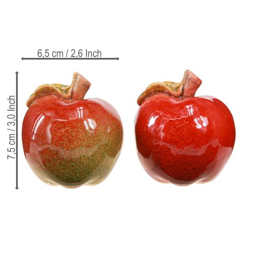 položky Dekorativní keramická jablka na stůl, podzimní červená zelená, V7,5 cm, 4 kusy