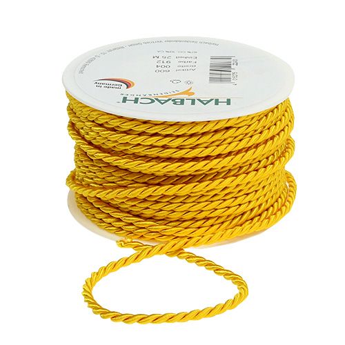 Dekorační šňůra ve žluté barvě 4mm 25m