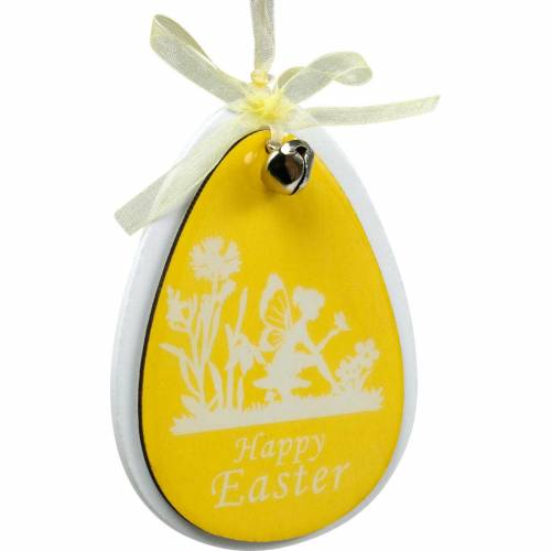položky Dekorativní kraslice na zavěšení bílá, žlutá dřevěná velikonoční dekorace jarní dekorace 6ks