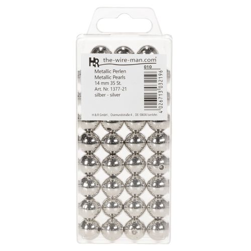 Dekorativní korálky, stříbrná metalíza, 14 mm, 35 kusů | Floristik24.cz