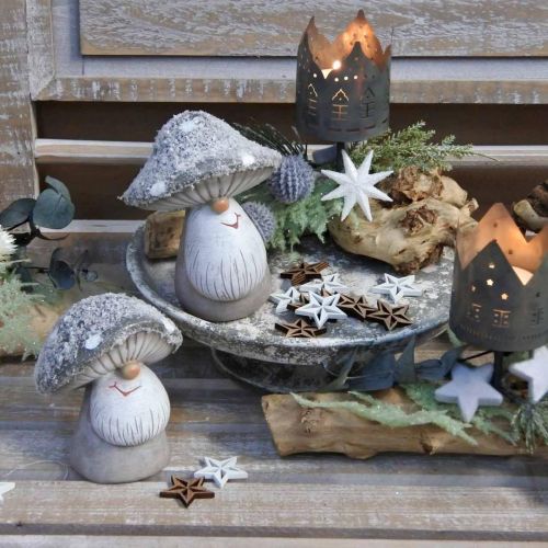Floristik24 Deco figurka hřibového trpaslíka hřibového trpaslíka šedá, bílá 7×9cm 2ks