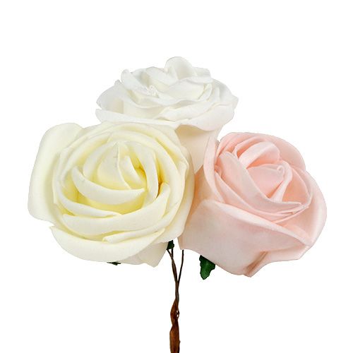 Floristik24 Deco rose mix bílá, růžová, krémová Ø7,5cm 12ks