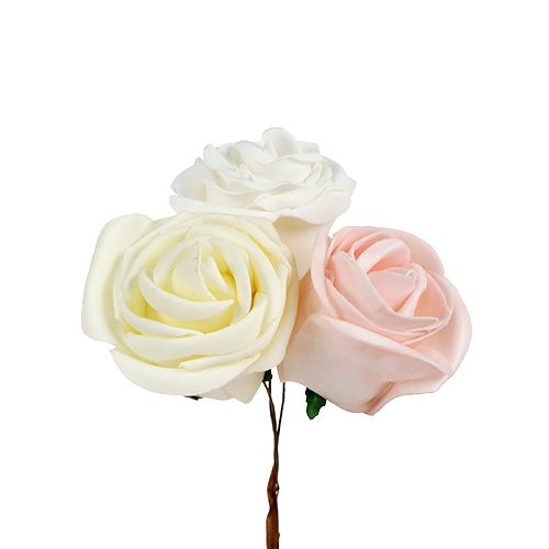Deco rose bílá, krémová, růžová mix Ø6cm 24ks