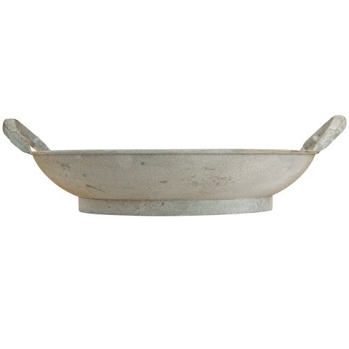 položky Dekorativní miska shabby chic šedá kovová dekorace s uchy Ø31cm