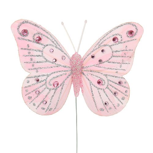 Floristik24 Dekorativní motýl růžový se slídou 10,5cm 3ks