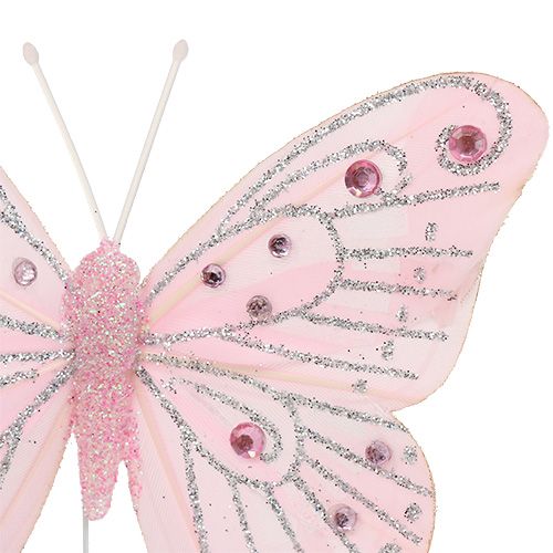 položky Dekorativní motýl růžový se slídou 10,5cm 3ks