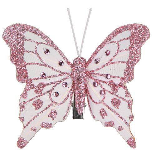 Floristik24 Dekorativní motýlci z peří růžové třpytky 7,5x7cm 4 ks
