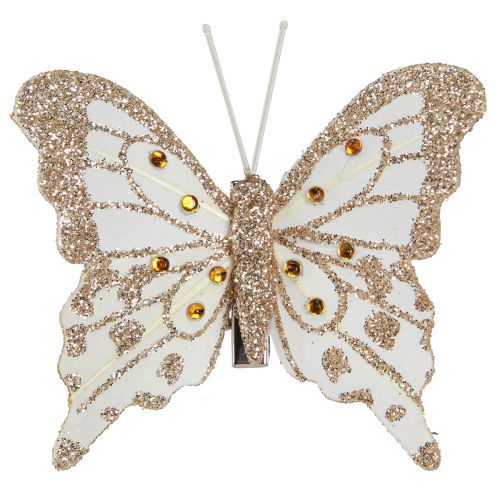 Floristik24 Péřová dekorace motýlci ve zlaté barvě na klipu 7,5x7cm 4 kusy