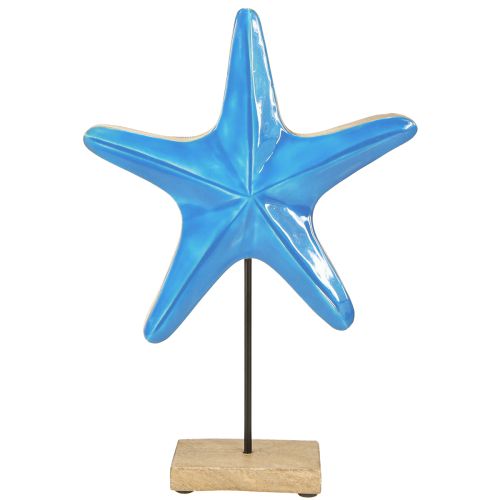 položky Dekorativní hvězdice na podkladovém dřevě přírodní modrá Ø22cm H32cm