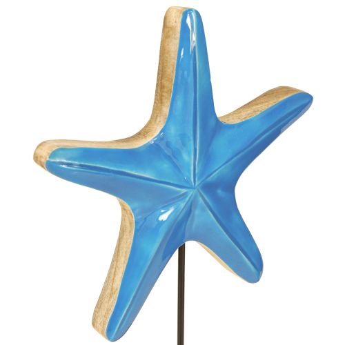 položky Dekorativní hvězdice na podkladovém dřevě přírodní modrá Ø22cm H32cm