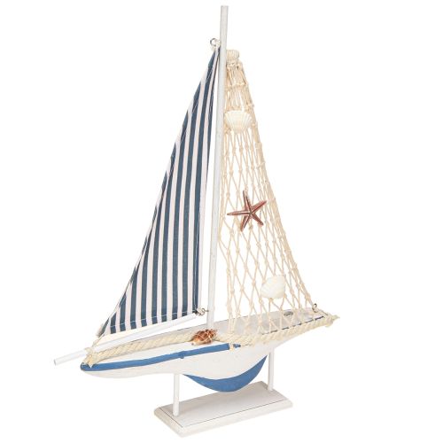 položky Dekorativní dřevěné skořepiny plachetnice bílá modrá L26,5cm H37cm