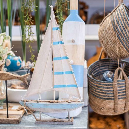 Floristik24 Deco plachetnice dřevěná modro-bílá dekorace námořního stolu V54,5cm