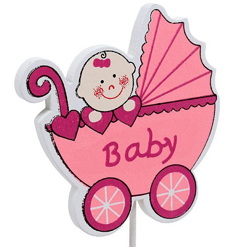 Floristik24 Dekorativní špunt kočárek 6cm růžový, modrý 16 ks