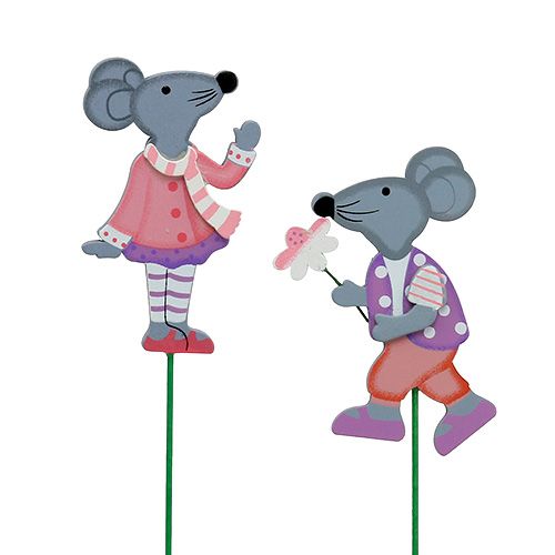 Floristik24 Dekorativní špuntová myš s květinou 8,5cm 14ks