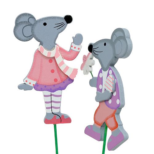 Floristik24 Dekorativní špuntová myš s květinou 8,5cm 14ks