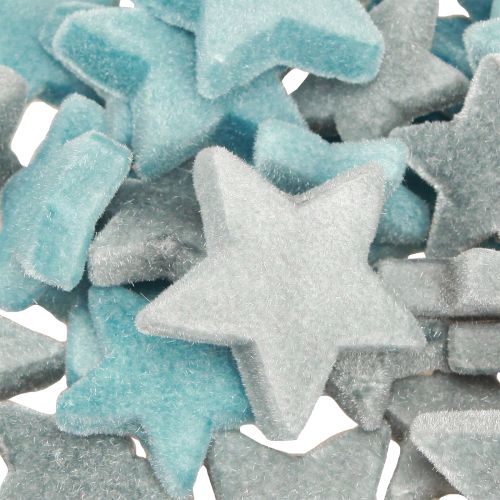 položky Dekorativní hvězdy vločkové rozptyl dekorace modrá Ø4/5cm 40 ks
