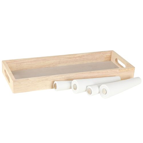 položky Dekorativní podnos Dřevěné mini vázy Keramické bílé zlato 35x14cm