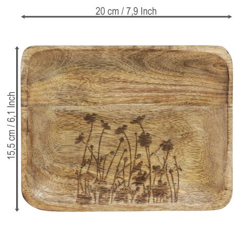 položky Dekorativní dřevěný podnos s květinovým vzorem mangové dřevo 20×15,5 cm