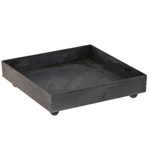 Dekorativní tác kovový černošedý praný 15×15cm 2ks