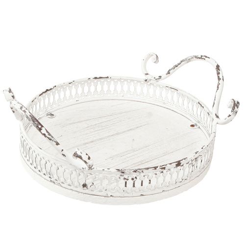 Floristik24 Dekorativní podnos kovová bílá rukojeť shabby chic Ø20cm V8cm