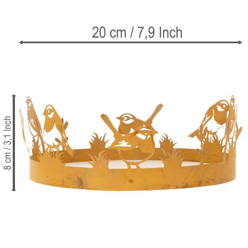 Dekorativní podnos, dekorace na stůl s ptáčky, jarní dekorace, rezavý kov, Ø20cm V8,5cm | Floristik24.cz