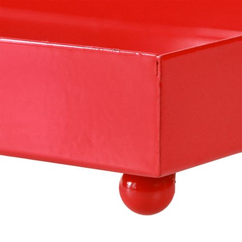 položky Dekorativní podnos obdélníkový červený kovový podnos s nožičkami 30×15cm