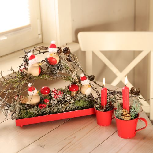 Dekorativní podnos obdélníkový červený kovový podnos s nožičkami 30×15cm