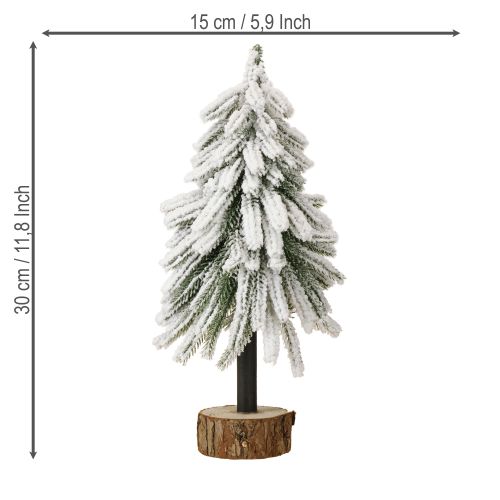 Floristik24 Dekorativní vánoční stromeček pokrytý sněhem na dřevěném podstavci Ø15cm V30cm