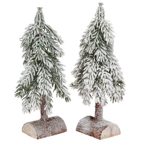 Dekorativní vánoční stromek s umělým sněhem na podstavci 30cm 2ks