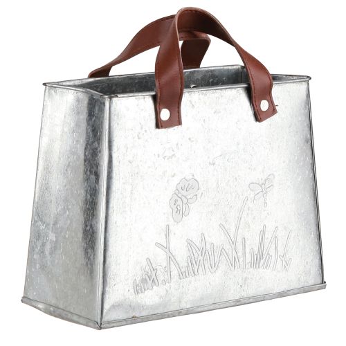 položky Ozdobná taška stříbrná bílá hnědá kovový květináč L22cm 2ks