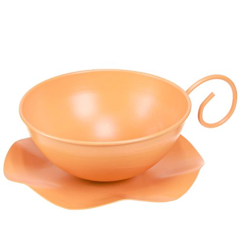 Floristik24 Ozdobný hrneček Ø16cm V9cm s talířkem kovová dekorace oranžová 2ks