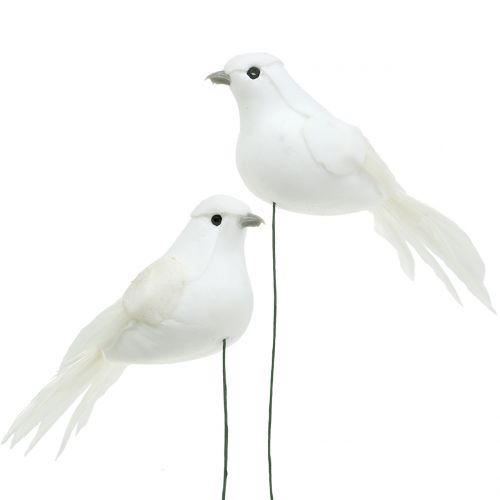Floristik24 Dekorativní holubi na drátě bílí 9cm 6ks