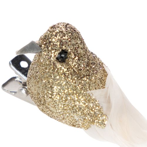 položky Dekorativní pár holubic, ozdobní ptáčci s klipem, zlatí, 5 cm, 4 kusy