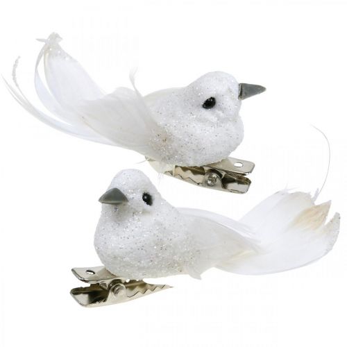 Floristik24 Deco pár holubic Deco ptáci s klipem bílá L5cm 4ks