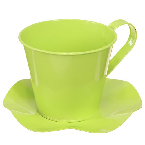 položky Dekorativní hrnek na čaj kovový s talířkem světle zelený Ø12 H10cm 8 ks