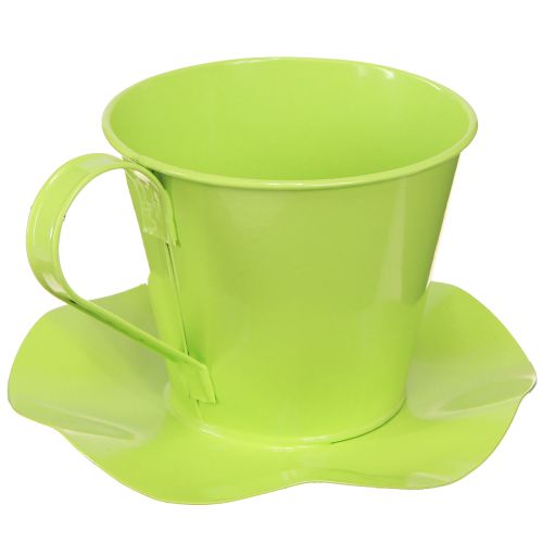 položky Dekorativní hrnek na čaj kovový s talířkem světle zelený Ø12 H10cm 8 ks