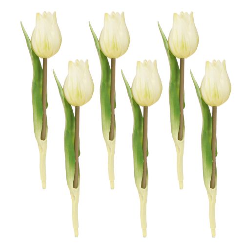 položky Dekorativní tulipány umělé květiny krémová bílá 20cm 6 ks