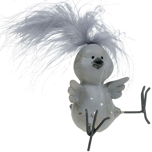 Floristik24 Dekorativní ptačí šedá s peřím jako sada 8cm 4ks