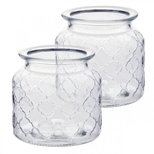 Floristik24 Dekorativní lucerna diamantový vzor, skleněná nádoba, skleněná váza, dekorace na svíčku 2ks