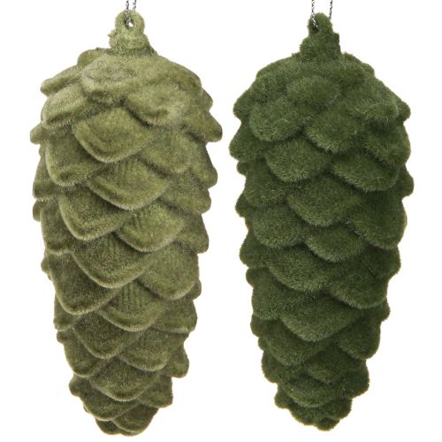 Dekorativní věšák na šišky, borové šišky zelené, 11,5 cm, 6 ks