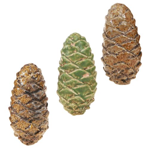 Dekorativní keramické kužely různé barvy zelené, žluté, hnědé 8,5 cm 6 ks