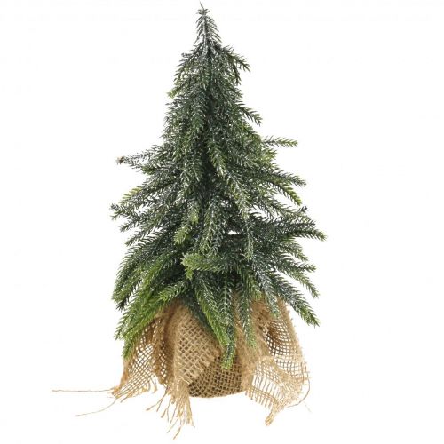 Floristik24 Deco vánoční stromeček mini jedle jutová taštička třpytivá, zelená 26cm