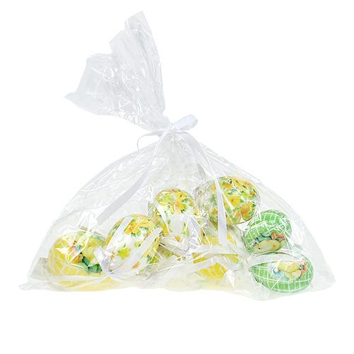 Floristik24 Dekorativní vajíčka k zavěšení žlutozelená 5-8cm 8ks