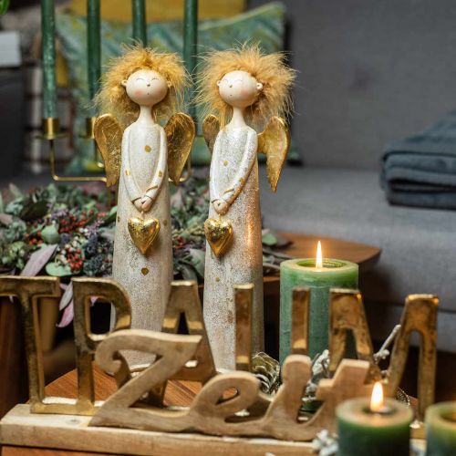 položky Dekorativní figurka anděla se srdcem zlatý vánoční anděl 11,5 × 7,5 × 37 cm