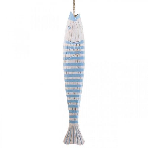 Deko rybí dřevo Dřevěná rybka na zavěšení světle modrá V57,5cm