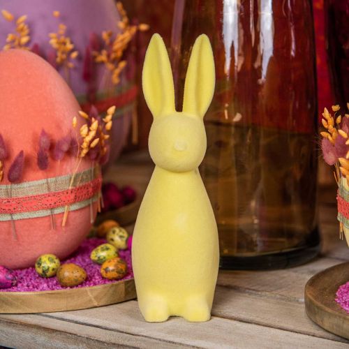 Floristik24 Deco Bunny Deco velikonoční zajíček flocked Světle žlutá V29,5cm 2ks