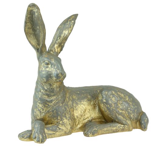 Dekorativní zajíček ležící zlatošedá ozdobná figurka Velikonoce 27x13x25cm