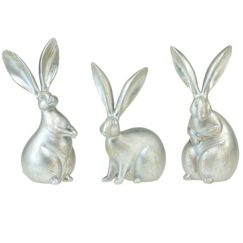 Floristik24 Dekorativní zajíčci stříbrní ozdobné figurky Velikonoce 17,5x20,5cm 3ks