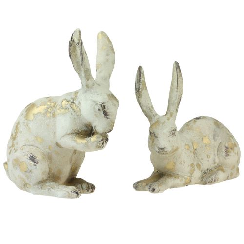 Dekorativní králíci sedící stojící bílé zlato V12,5x16,5cm 2ks
