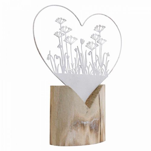 položky Dekorativní srdce na stojáka kovové dřevo bílá jarní dekorace V31cm